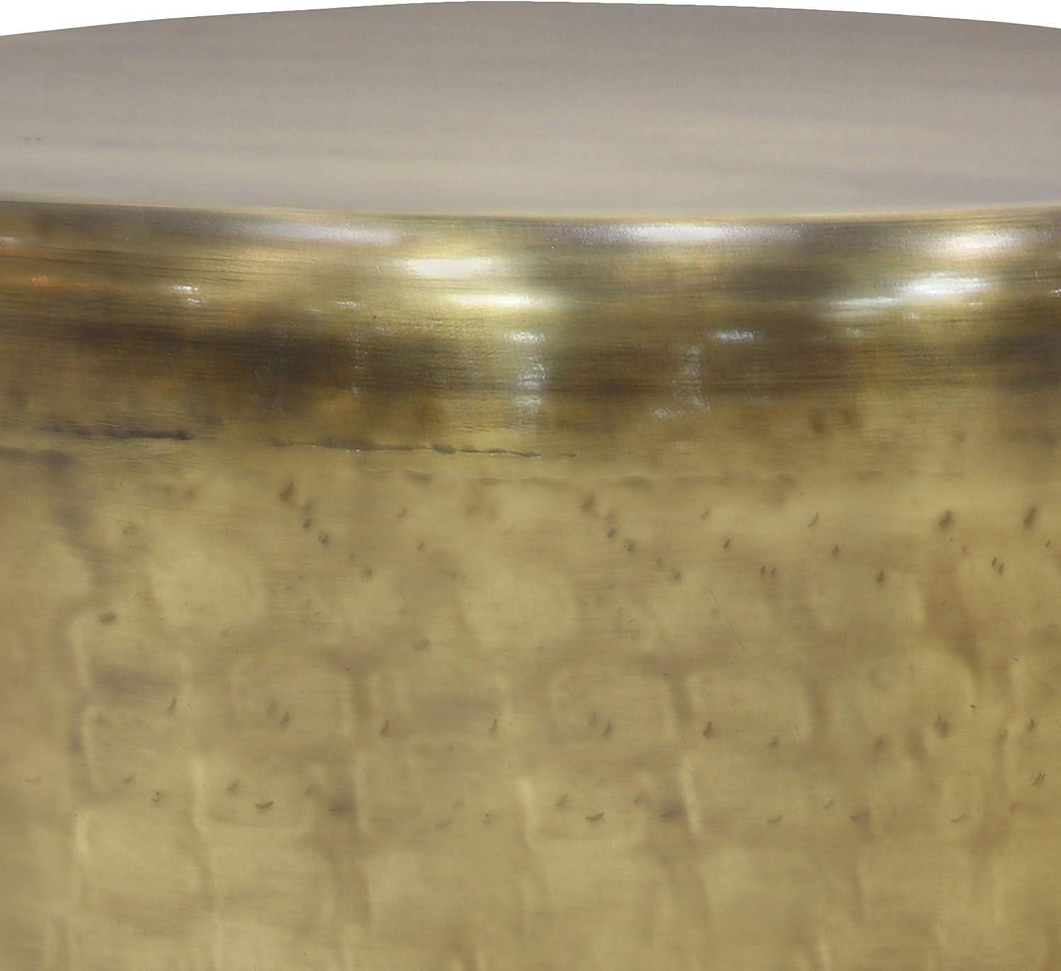 Antique Gold 20" Round Metal Drum Side Table