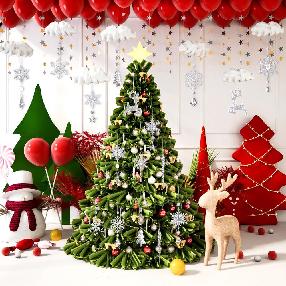 Meottam 18 Pieces Christmas Tree Ornaments - Hanging Acrylic Snowflake Icicle Drop Hanging Ornaments for Party Decor Christmas Wedding Birthday Winter Decor (Iridescent)