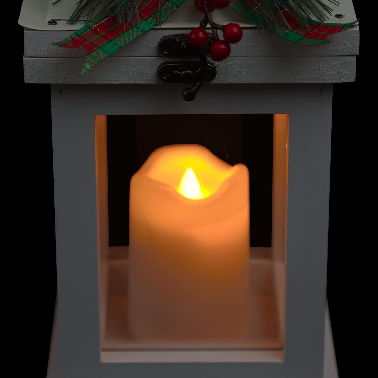 Alpine Corporation 5" x 12" Vintage Holiday Lantern with Battery-Powered LED Candle, White