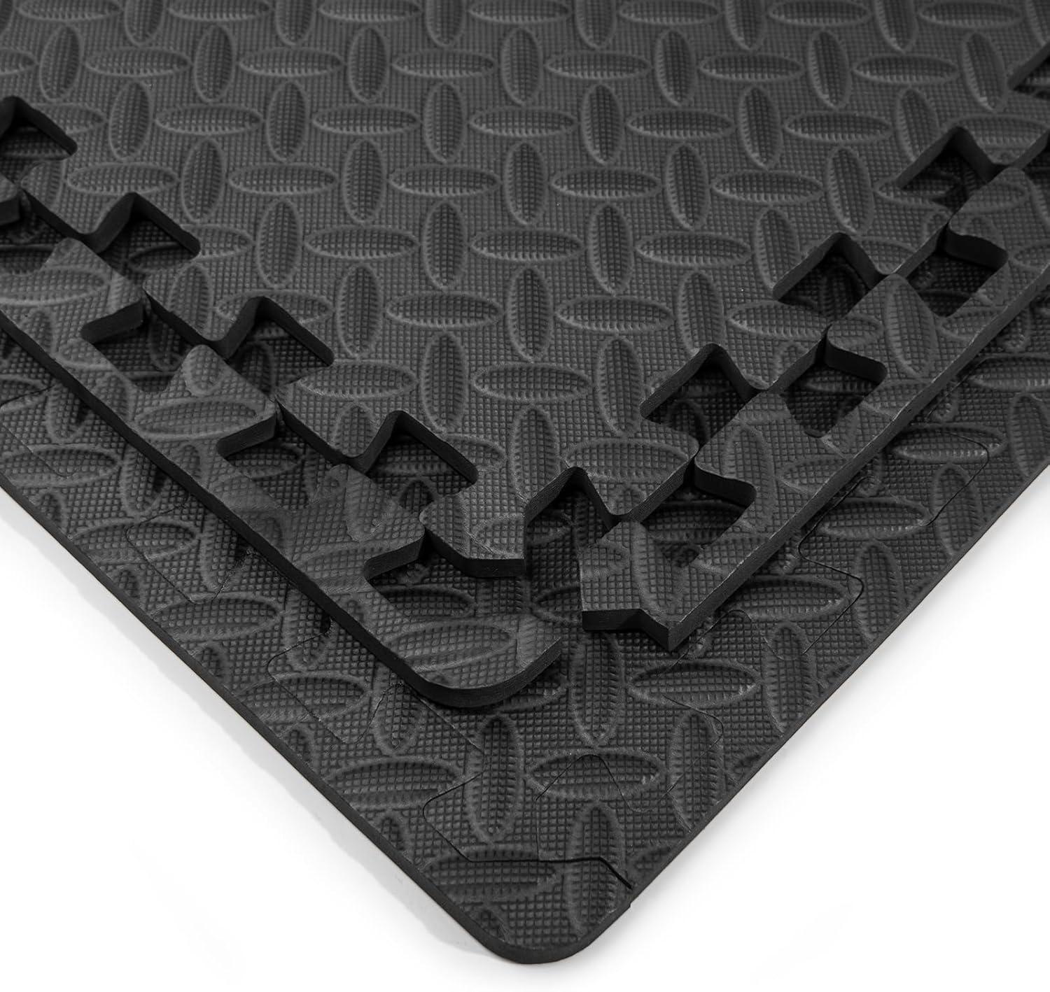 Interlocking Exercise Foam Mats, 6 Pieces Exercise Puzzle Mat, 24" EVA Foam Floor Mat for Home Gym Equipment, 24 Sq Ft, Black