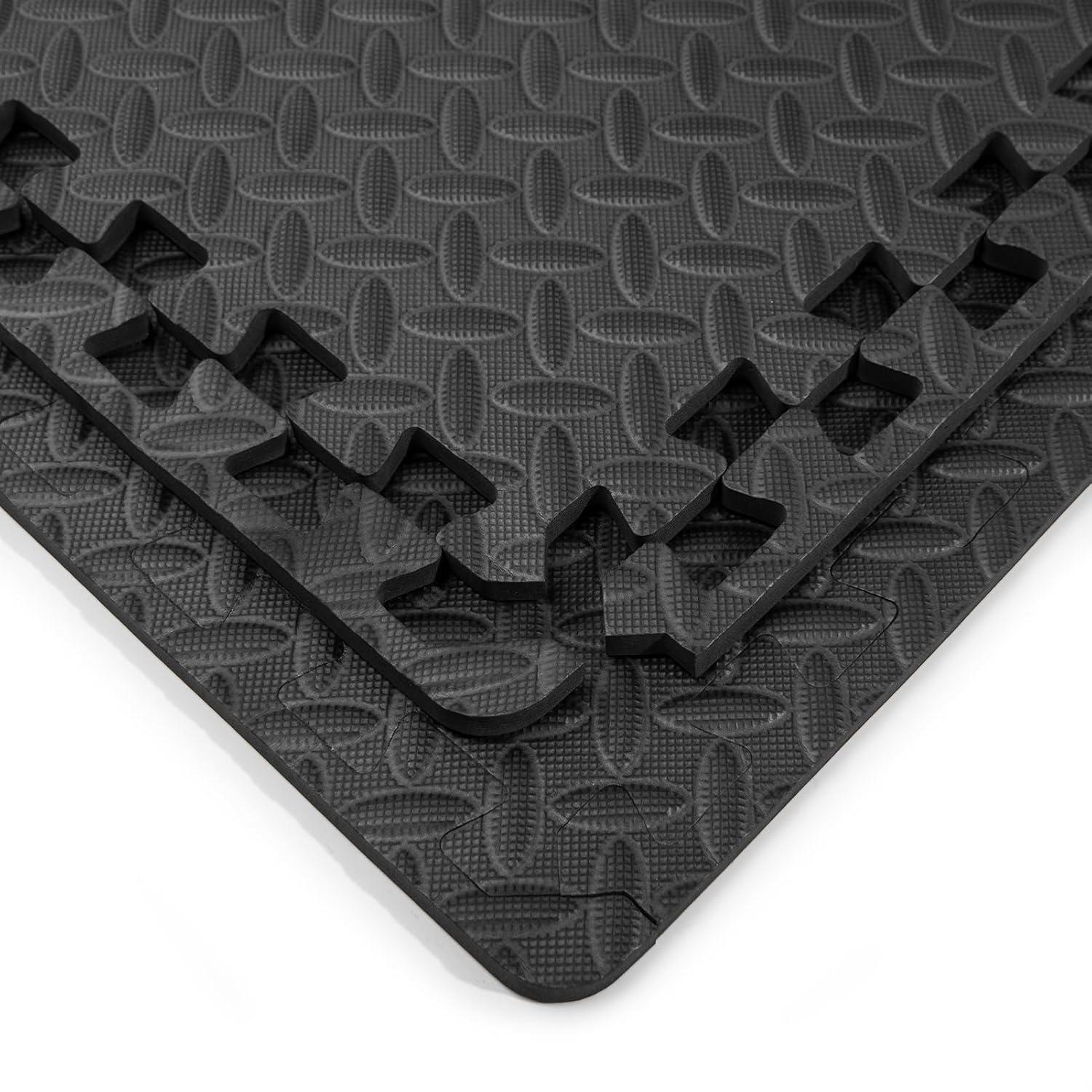 Interlocking Exercise Foam Mats, 6 Pieces Exercise Puzzle Mat, 24" EVA Foam Floor Mat for Home Gym Equipment, 24 Sq Ft, Black
