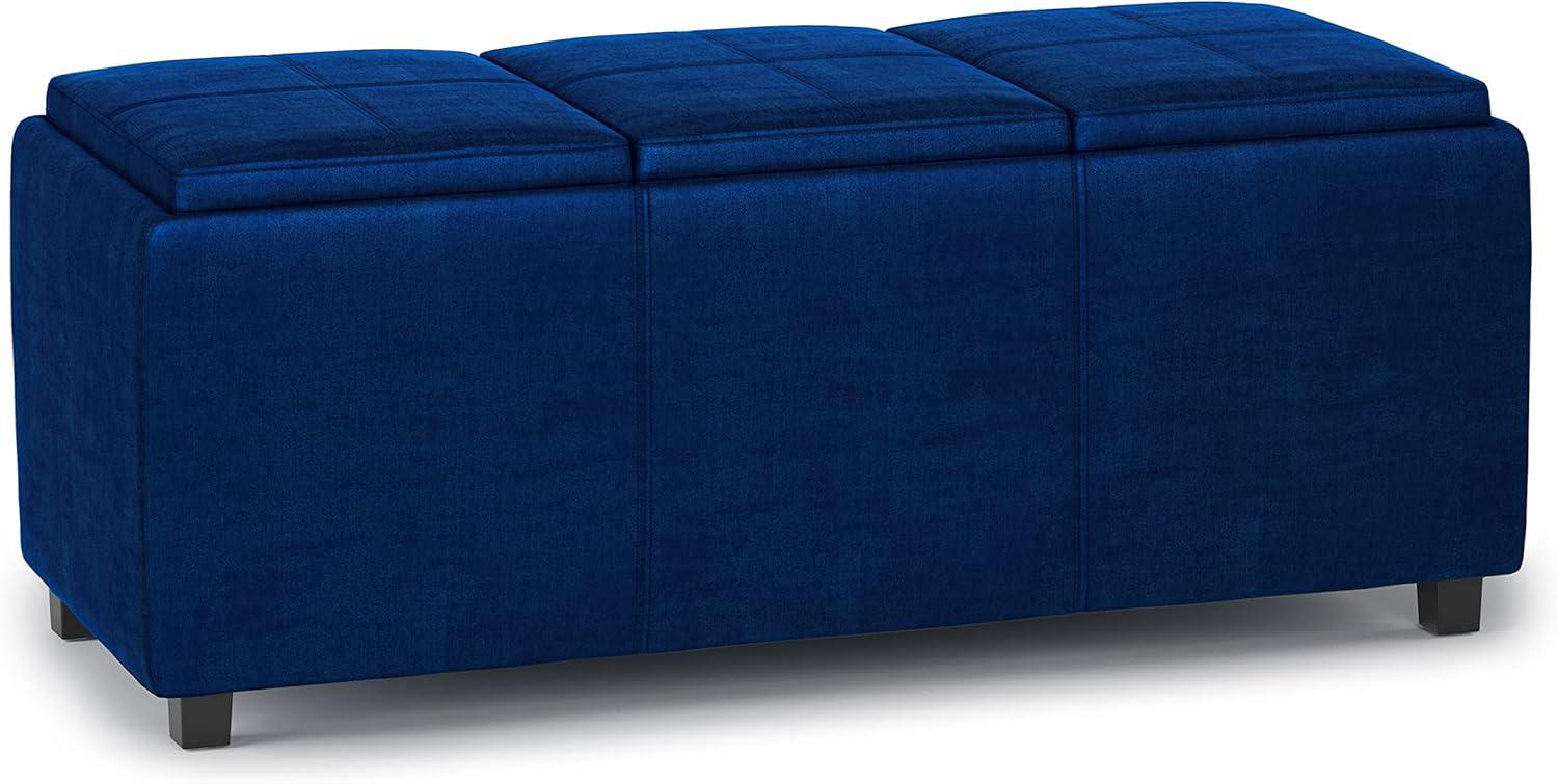 Simpli Home Avalon 42"W Upholstered Storage Ottoman with 3 Flip-Over Serving Trays