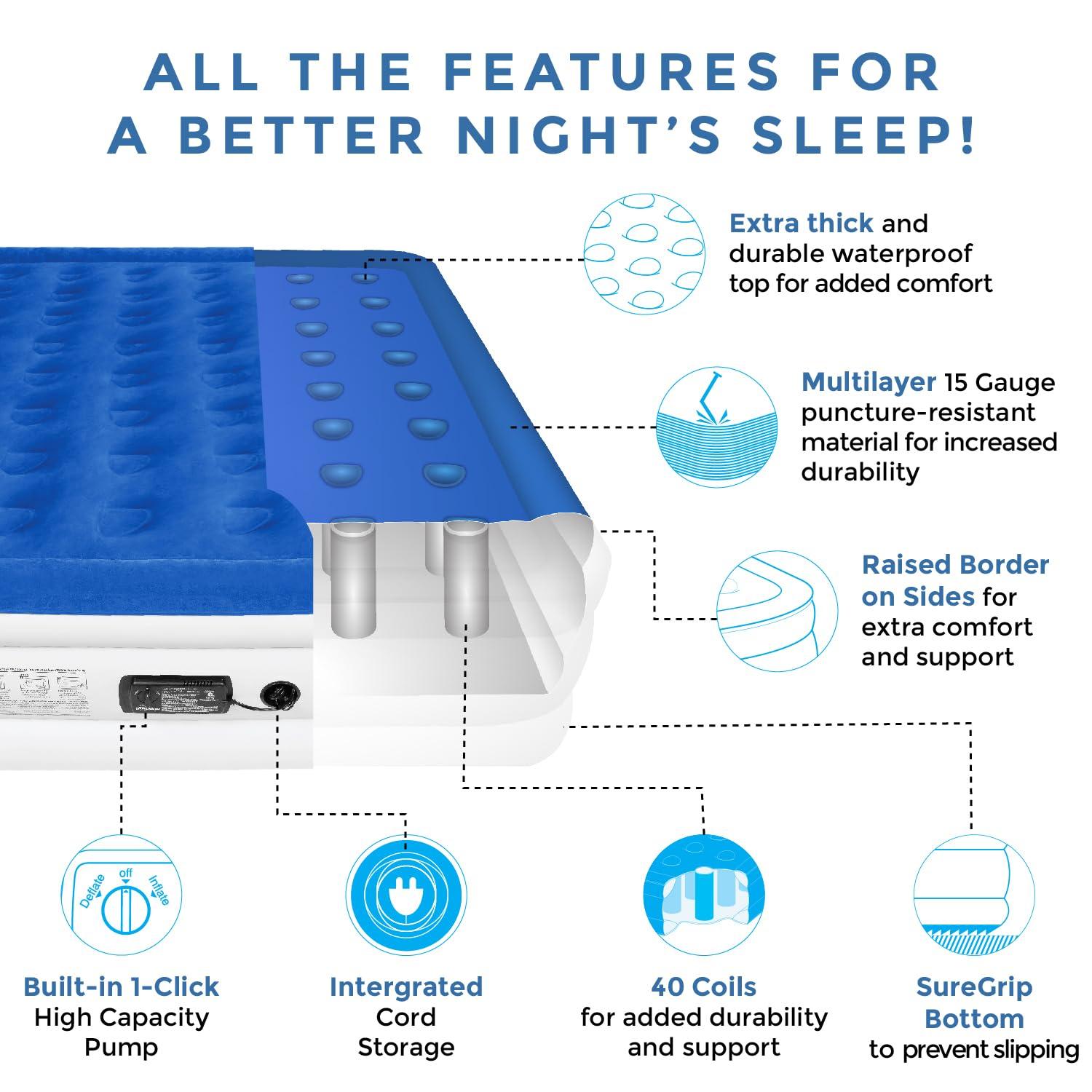 SoundAsleep Dream Series Air Mattress with ComfortCoil Technology & Internal High Capacity Pump -  King - Blue