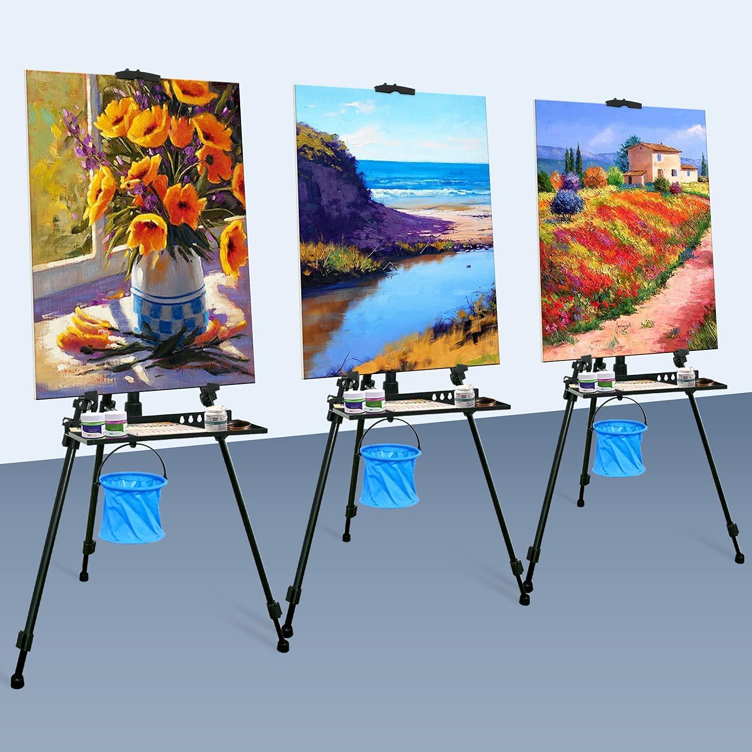 61"-20"Artist Easel Stand, Thick Aviation Aluminum Tripod Display Easel with Portable Bag for Floor/Table-Top Drawing and Displaying, Painting Easel for kids Adult, Spirit Level, Black