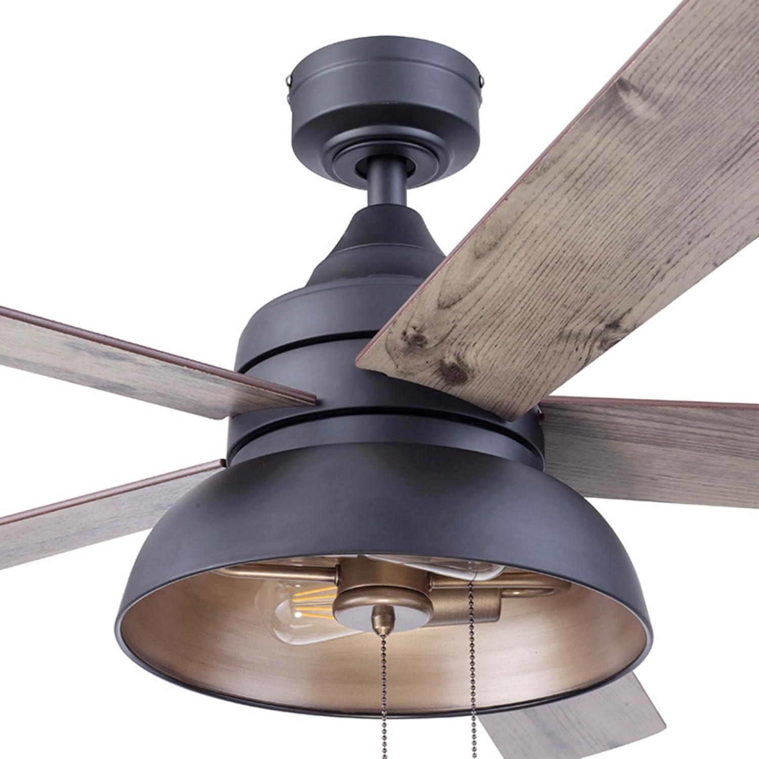 Prominence Home 51659-45 Brightondale 52 in. Industrial Style Indoor Outdoor LED Ceiling Fan with Light - Matte Black