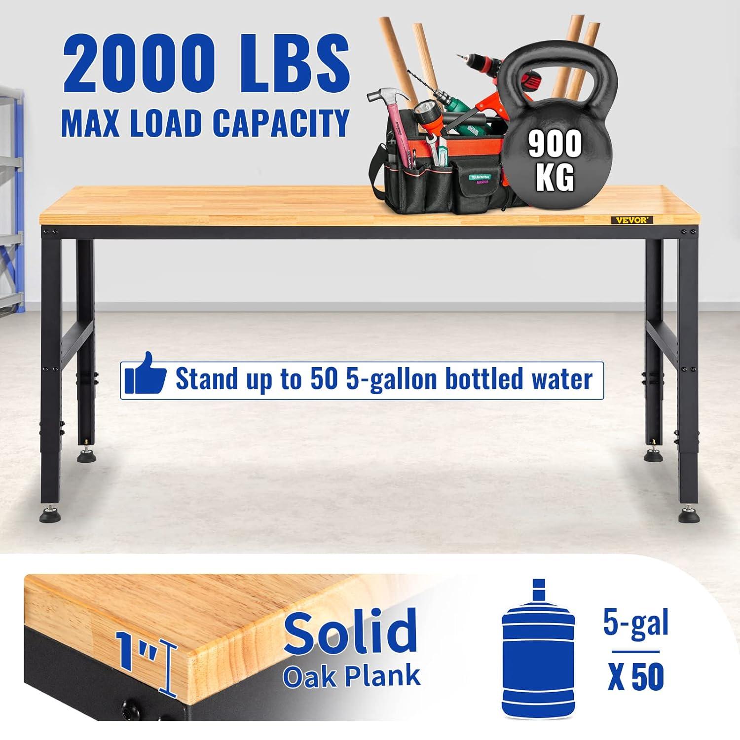 VEVOR 48'' W Wood Top Height-Adjustable Workbench