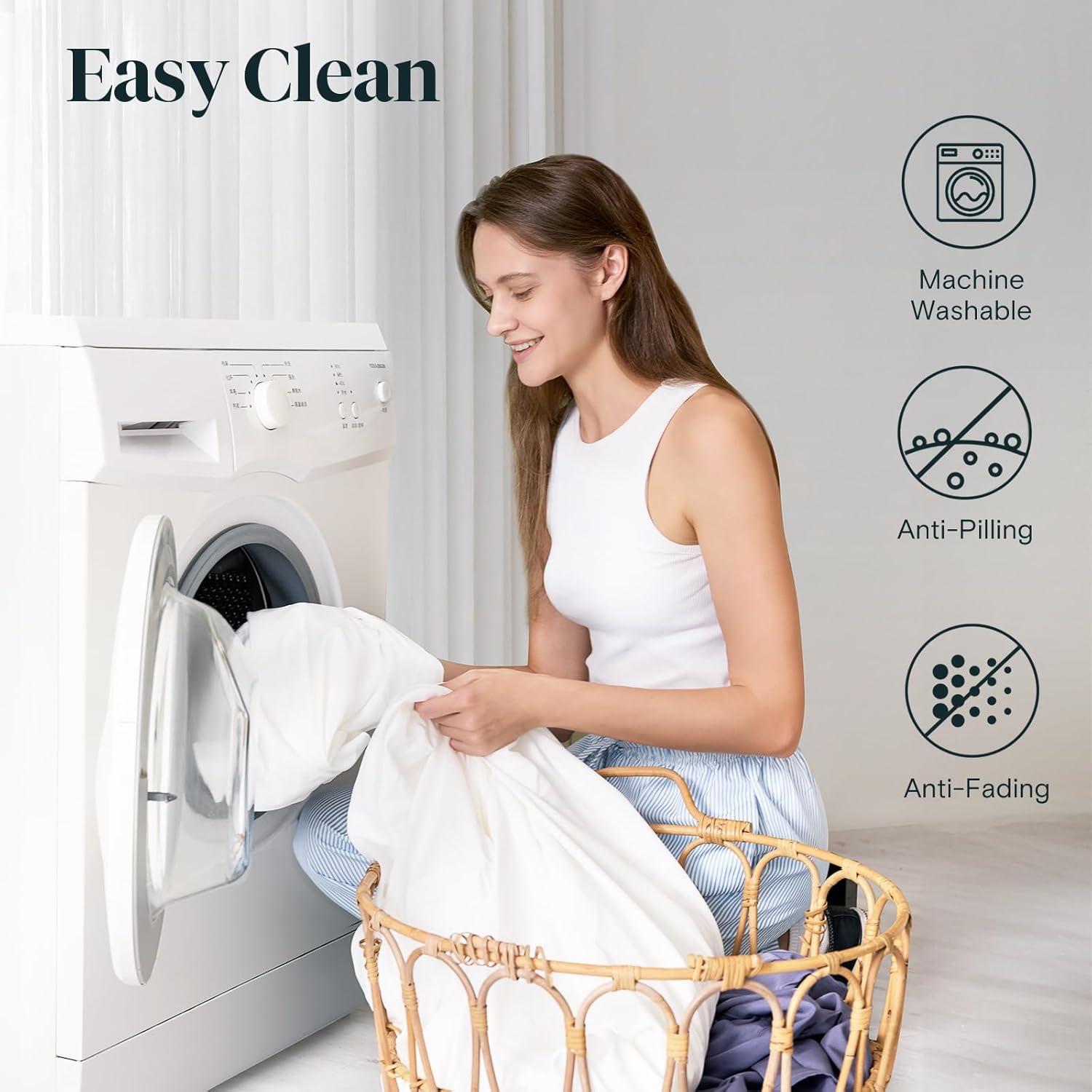 LuxClub 4 PC Twin Size White Sheet Set, 100% Organic Bamboo Viscose, Deep Pockets up to 16", Soft & Breathable Hotel Luxury Bedding Sheets