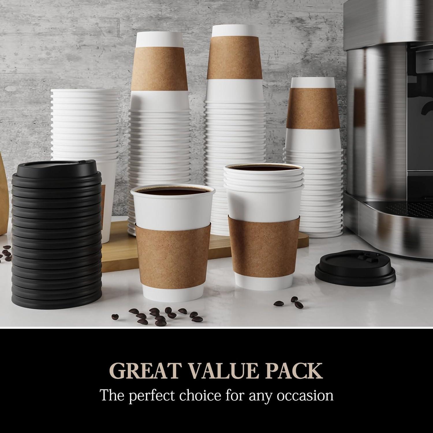 FAST APPLIANCES LLC Paper Cups,Cups,Disposable Cups 100 Pack 12 Oz Leak-Proof Coffee Cups With Lids And Sleeves Disposable Paper To Go Hot Coffee Cups For Home, Business, Office, Cafes And Parties