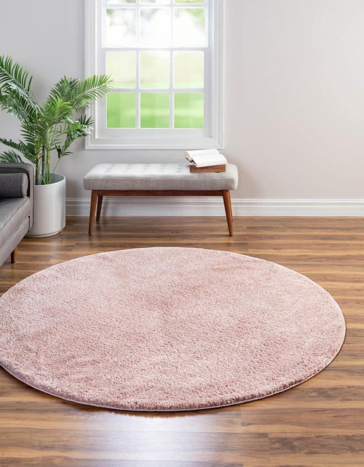 Calabasas Chic Pink Round Shag Area Rug for Kids