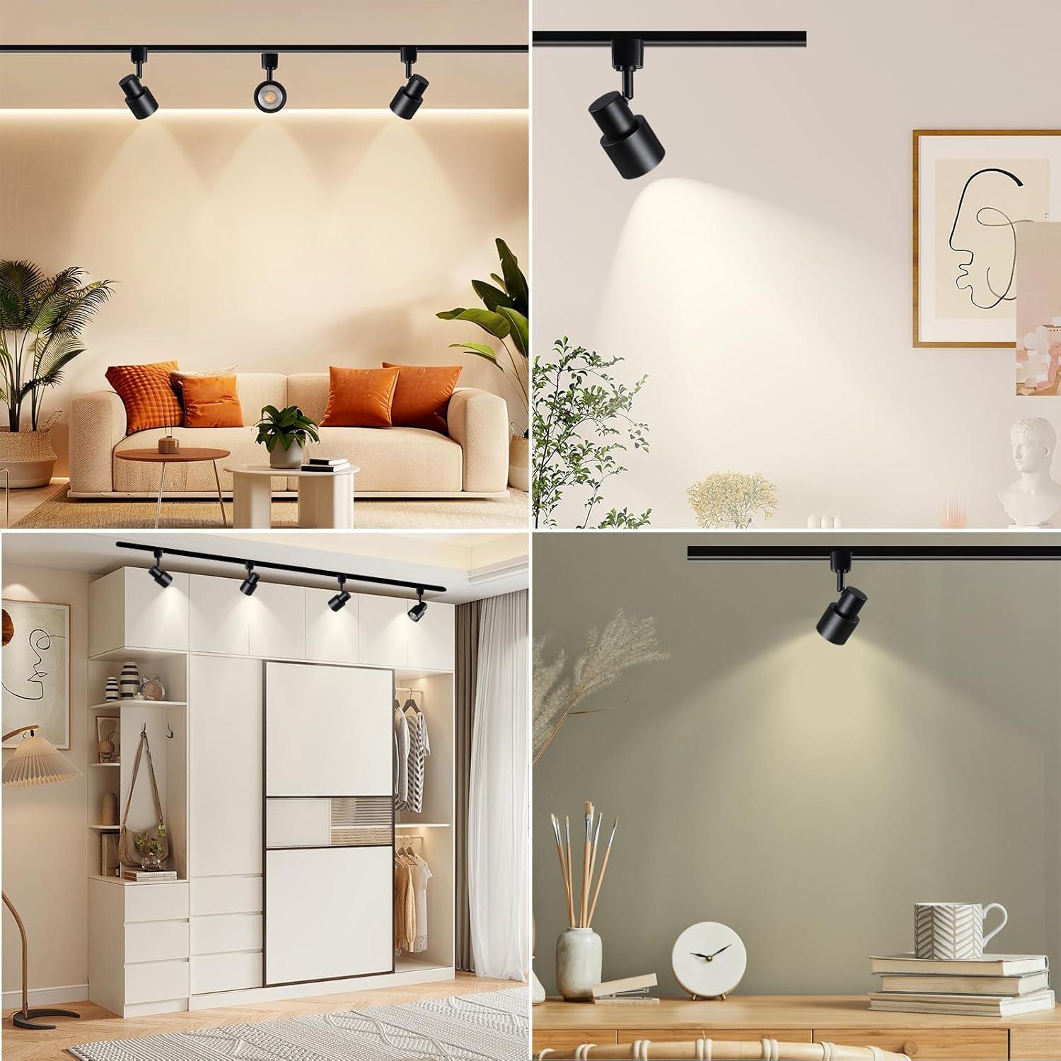 10W H Track Lighting Heads, Dimmable LED Track Lighting Heads Fixtures Bright 3000K Warm White Track Light Head for Accent Task Art, Flicker Free CRI90+ 24° 900lm (White, 4 Pack)