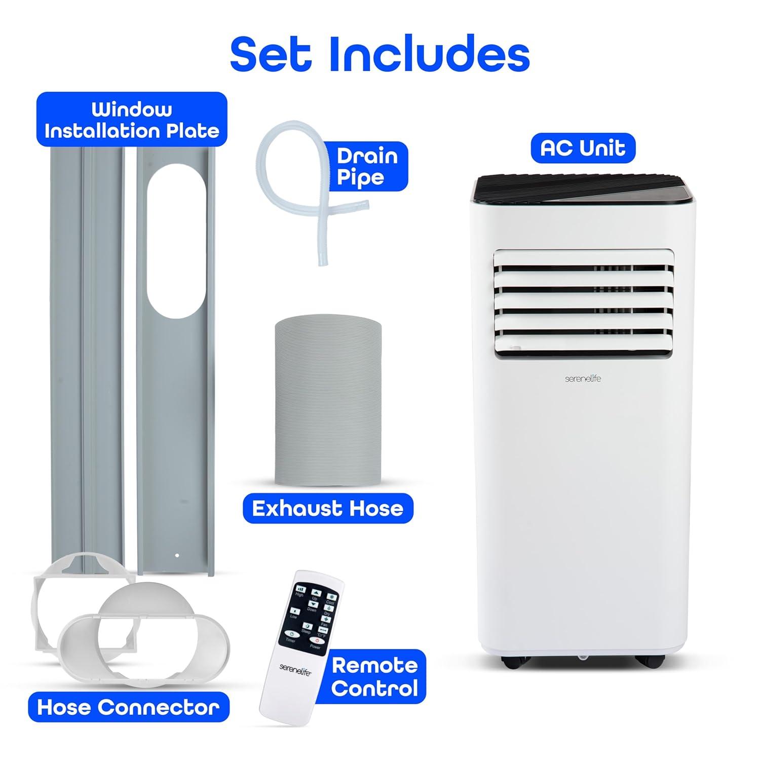 SereneLife Serenelife 8000 BTU Portable Air Conditioner - 3-In-1 Compact Standing Air Conditioner For Room Up To 300 Sq. Ft. - Floor AC Unit With Remote Control - Universal Casters, Window Mount Kit