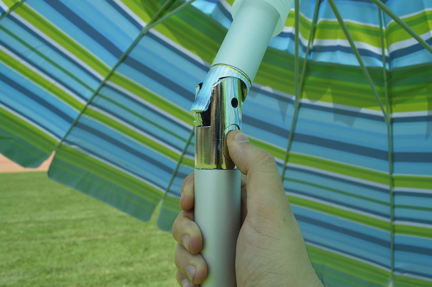 Impact Canopy 8' Beach Umbrella, UV Protected, Vented, Tilt Pole, Sand Anchor, Carry Bag, Blue/Green