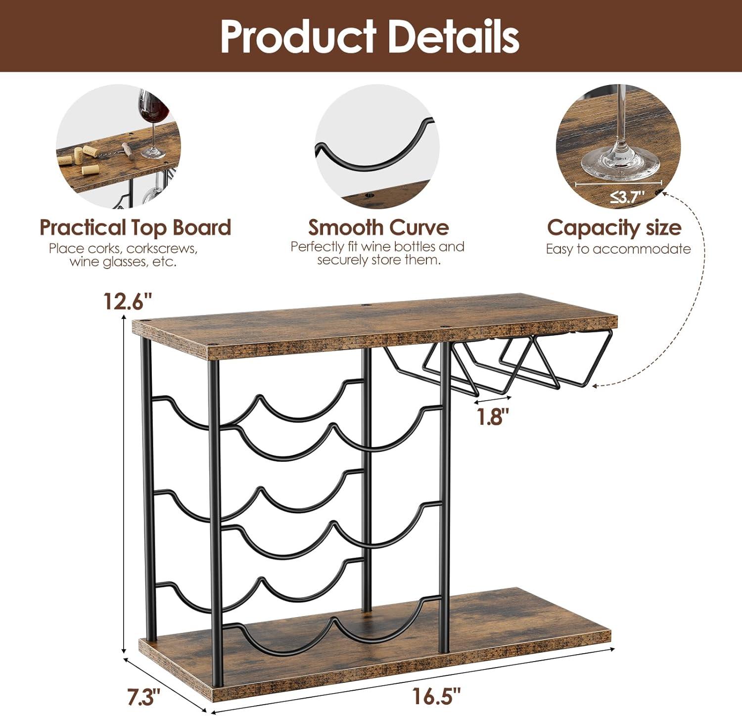 Wine Racks Countertop, Hold 6 Bottles and 4 Wine Glass Rack Wine Holder, Freestanding Wine Rack for Home, Kitchen, Bar, Wine Cellar, Cabinet