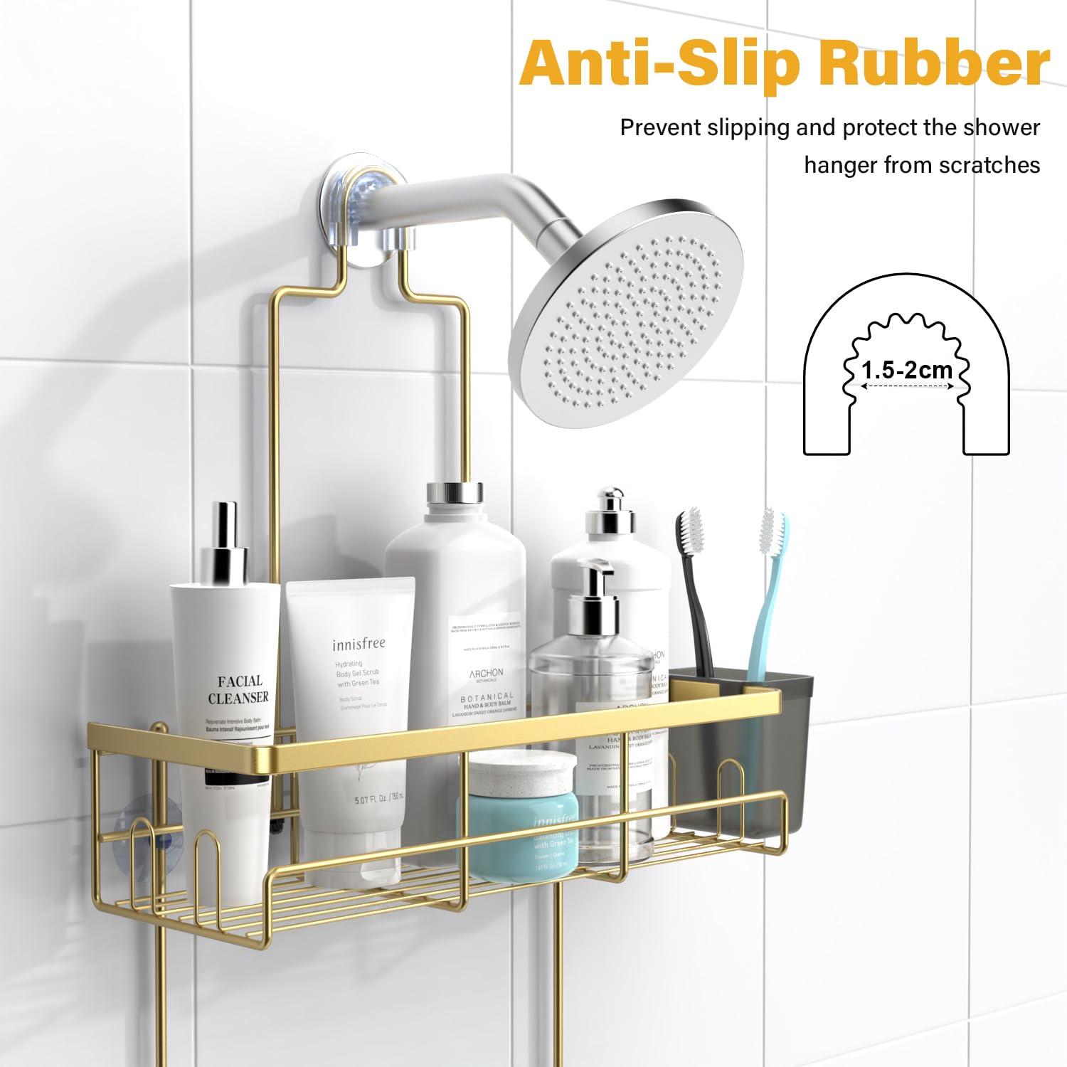 Shower Caddy Hanging Bathroom Organizer: Rustproof Shelf for Inside Shower - No Drilling Racks Over Showerhead - Bath Shelves for Shampoo Soap Gold