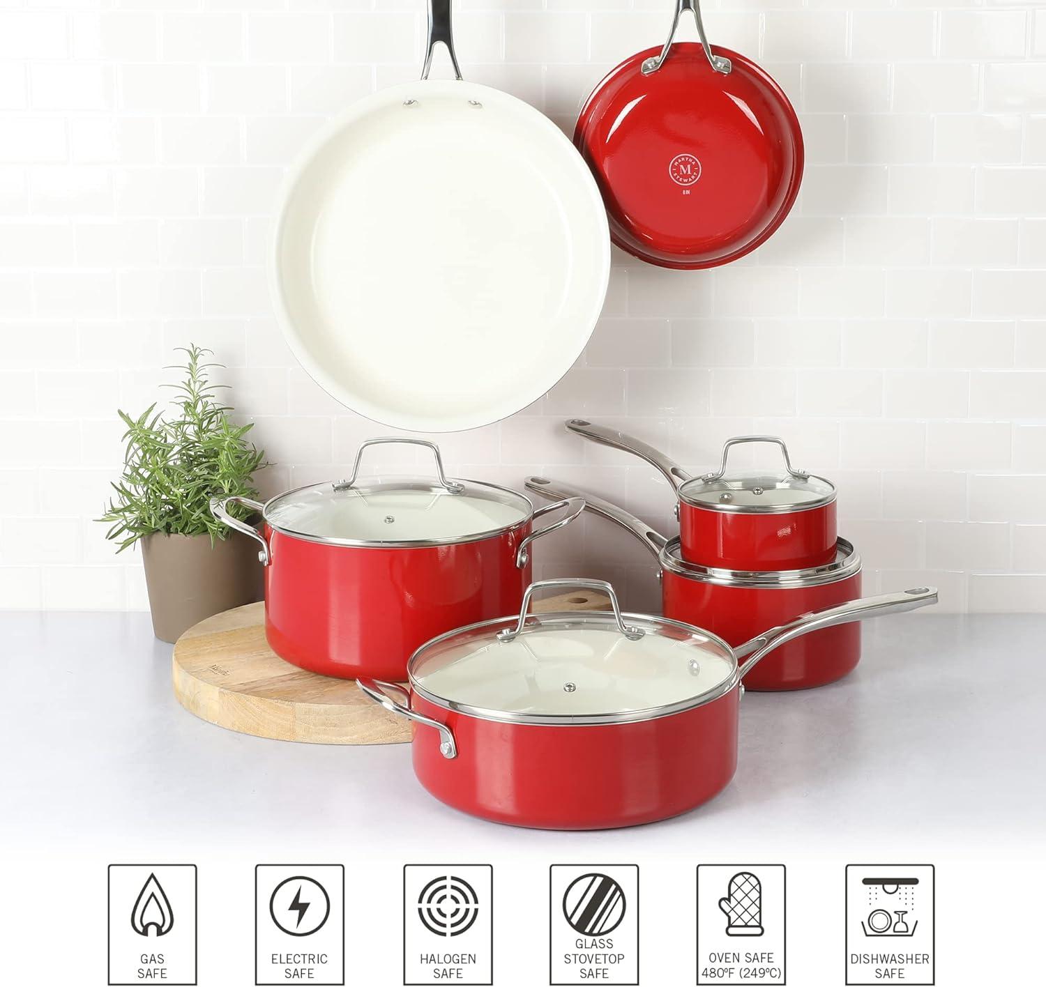 Red 10-Piece Aluminum Ceramic Nonstick Cookware Set