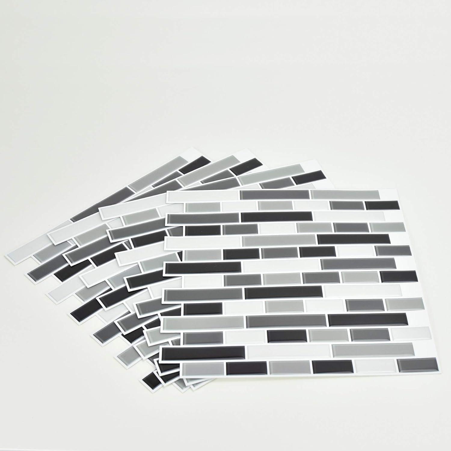 Smoked Glass Peel and Stick Backsplash Tiles, 10x10 Inch, Black and Gray