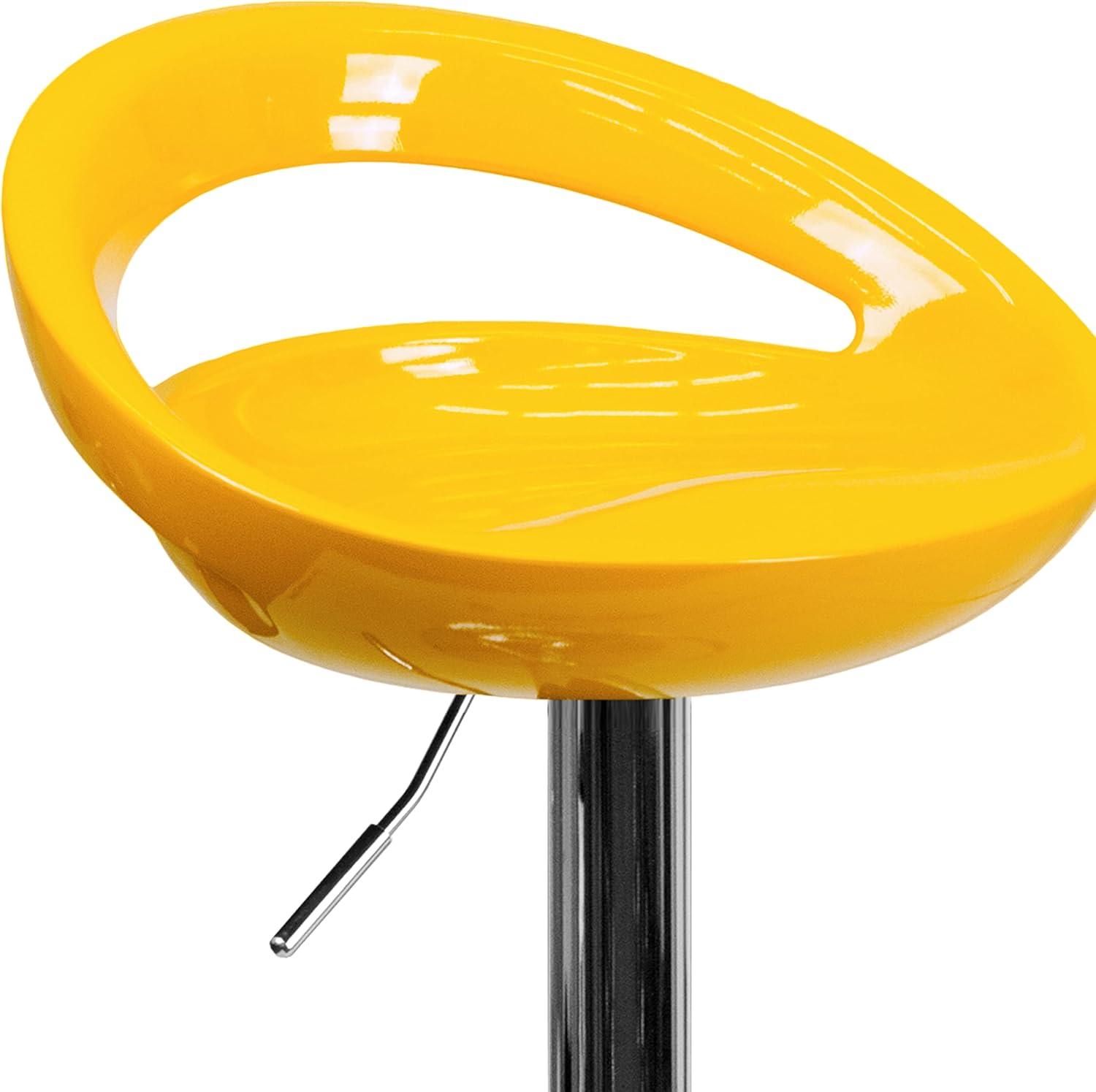 Contemporary Yellow Acrylic Adjustable Swivel Barstool with Chrome Base