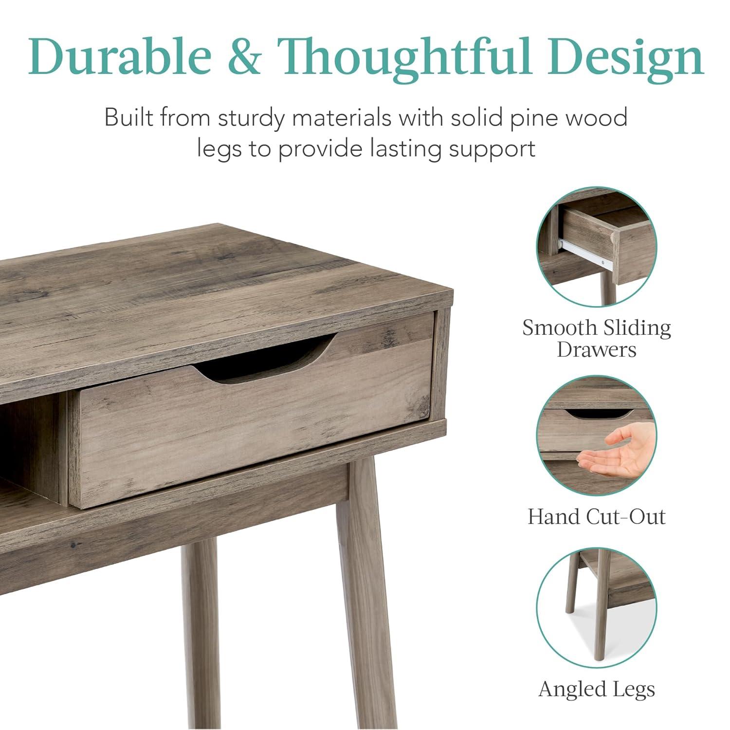 George Oliver Khassidy Mid-Century Modern Hallway Console Table, Space-Saving Sofa Table w/ Cubby, Drawer