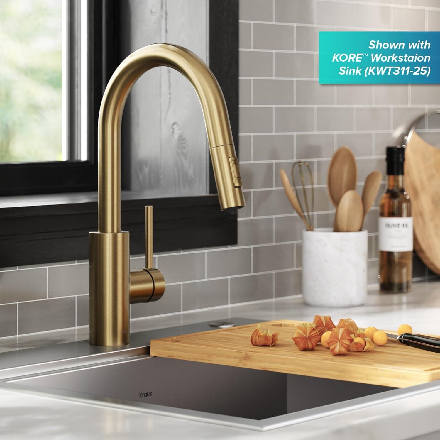 KRAUS Oletto Single Handle Pull Down Kitchen Faucet with QuickDock Top Mount Installation Assembly