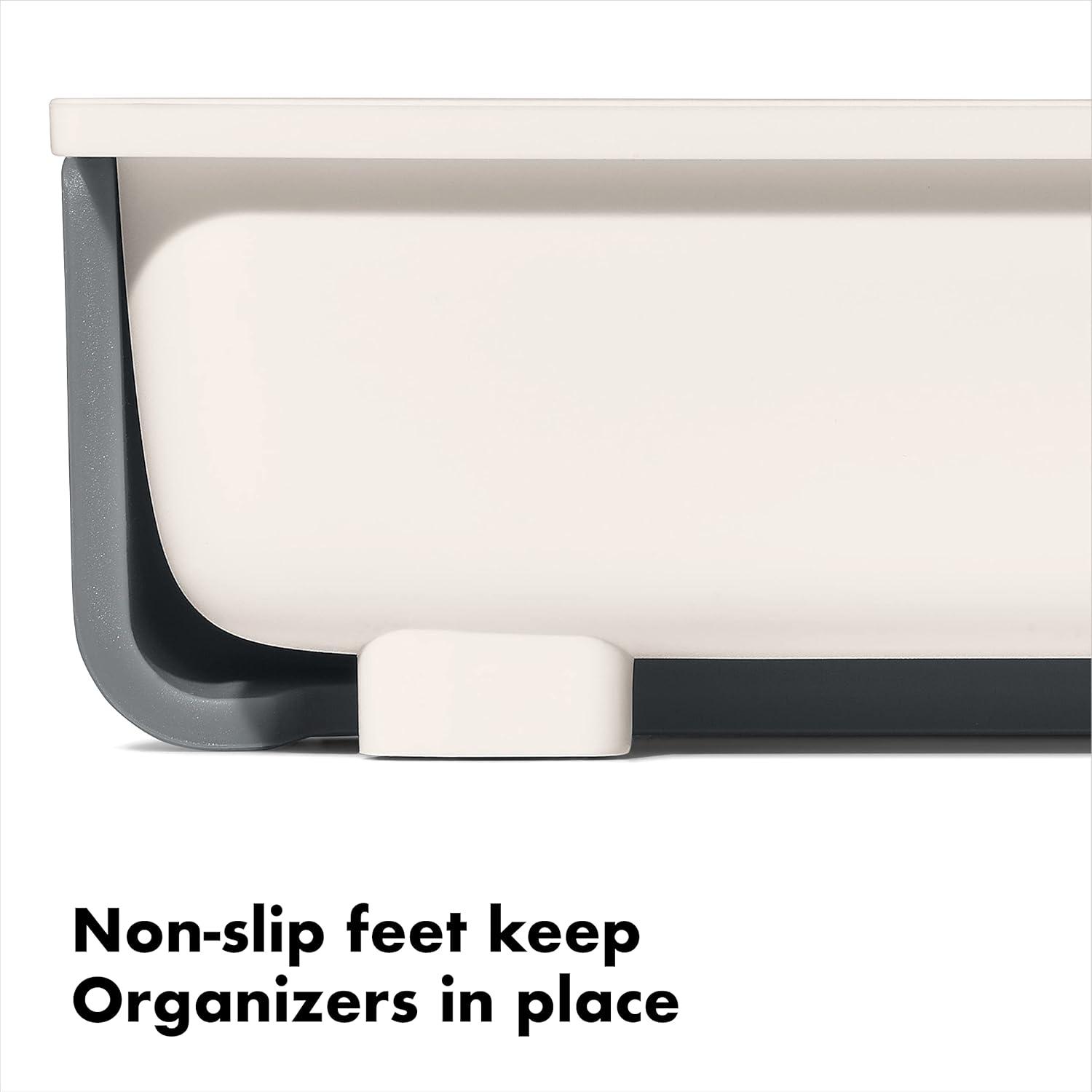 Rebrilliant Expandable White Plastic Long Tool Drawer Organizer, Adjustable Dividers, Non-Slip Feet, Ideal For Kitchen Utensils, 16.35 X 12.83 X 2.49 Inches