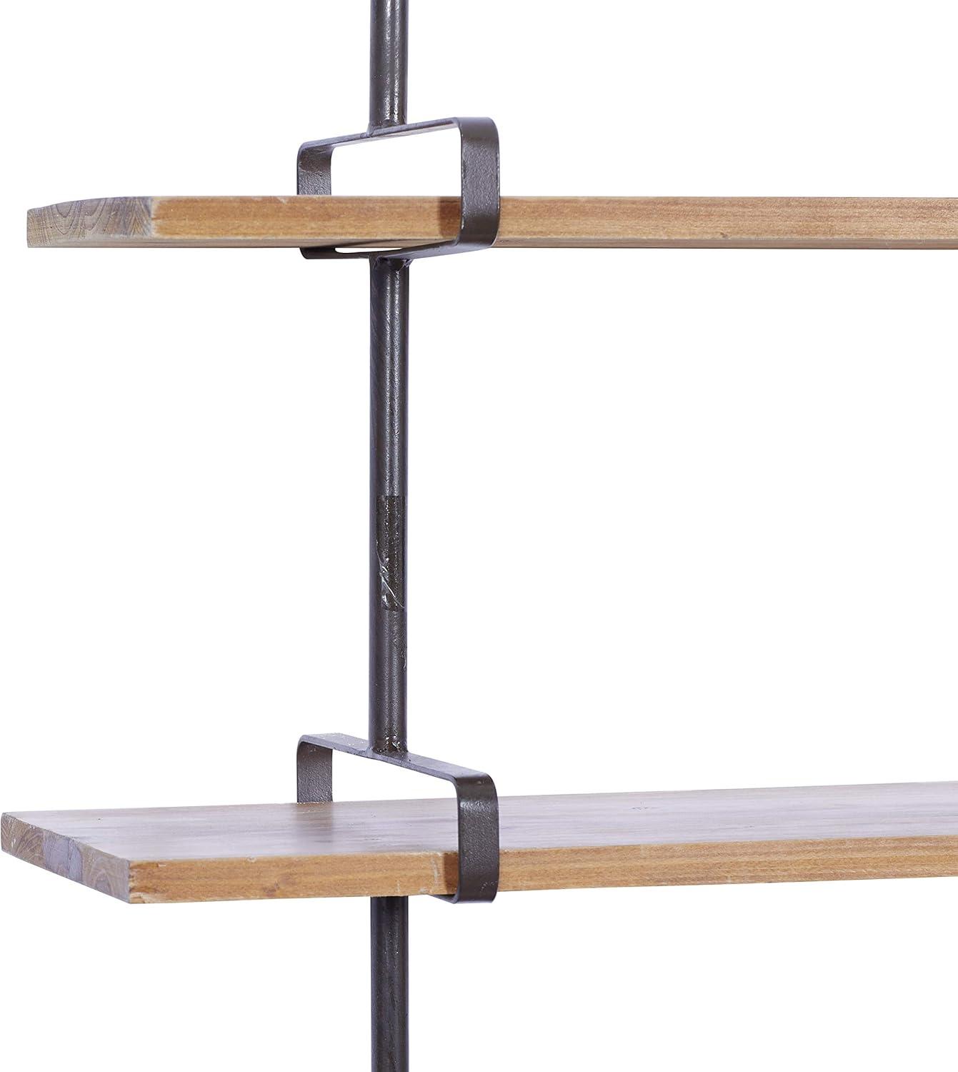 Wood 3 Level Wall Shelf with Black Metal Brackets