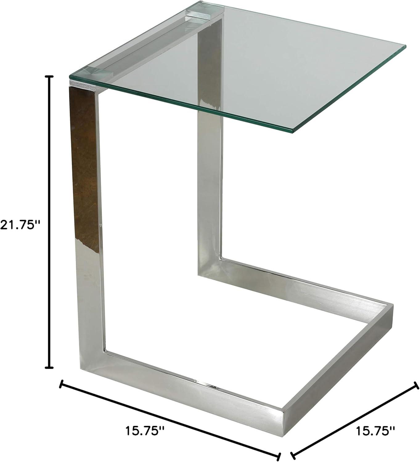 Cortesi Home Zulu End Table, Stainless Steel with Glass Top, C Shape, 22" High