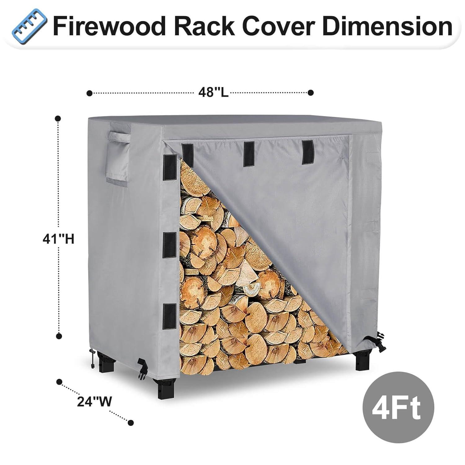KHOMO GEAR - Heavy Duty Log Rack Cover - 4 Feet - Titan Series - Grey