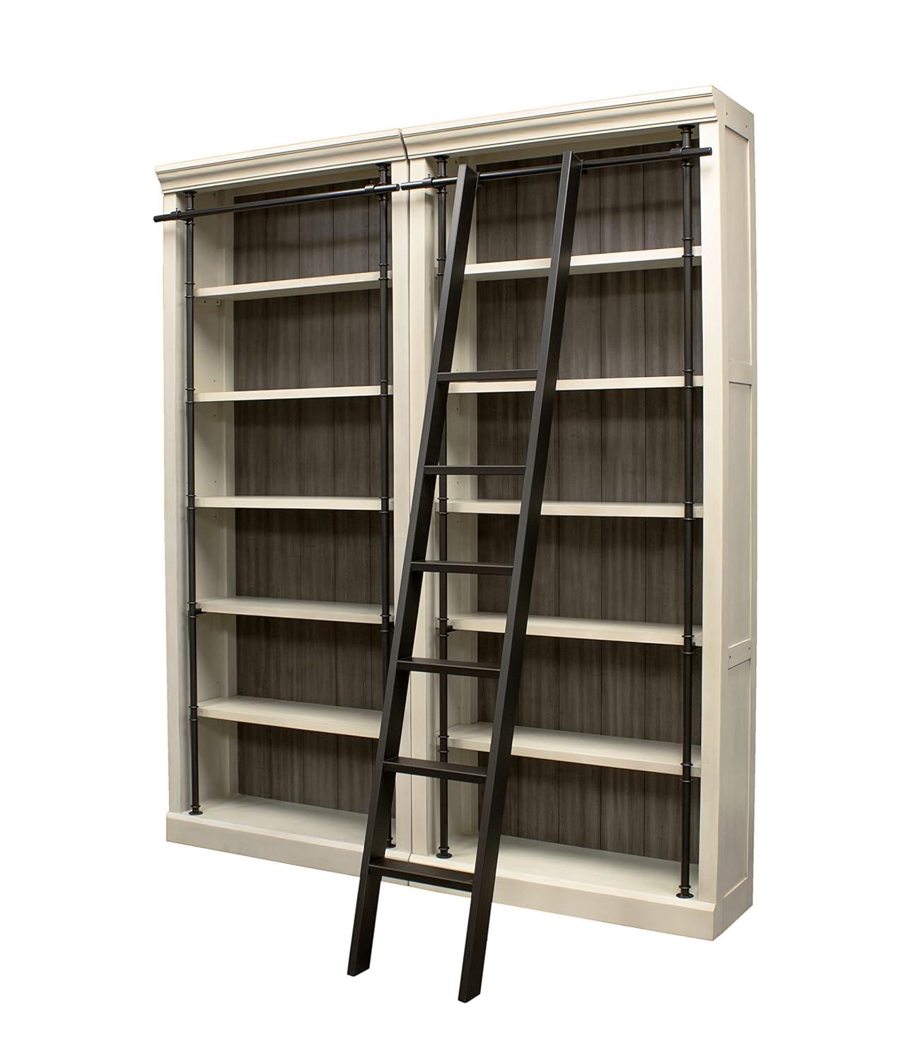 Traditional 8' Tall Wood Bookcase Wall With Ladder Aged Office Bookcases White