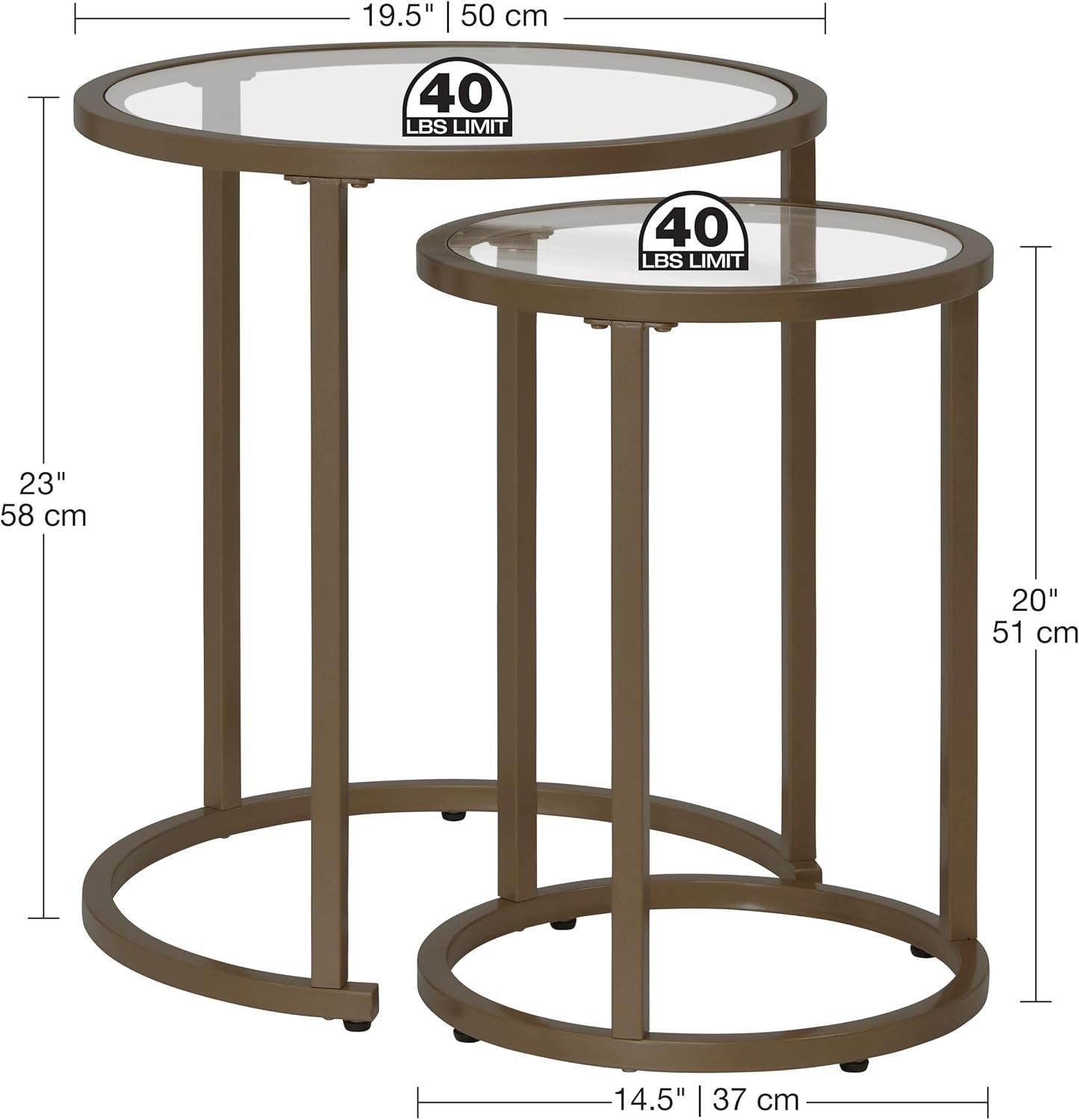 studio designs Camber Modern Round Nesting Side Table Set Bronze: 2-Piece, Tempered Glass, Metal Frame