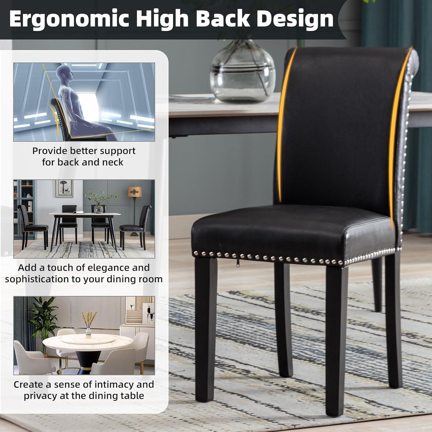 Westice Dining Room Chairs Set of 6 Upholstered PU Leather Kitchen Chairs Dining Room Side Chair with Nailhead Trim and Rubber Wood Legs for Small Space Apartment, Brown