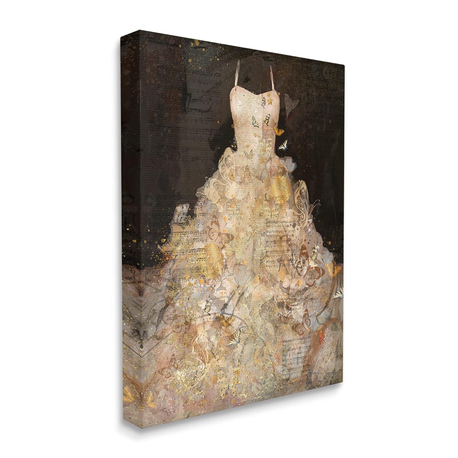 Stupell Industries Detailed Evening Gown Dress Text Collage Butterflies by Marta Wiley - Graphic Art