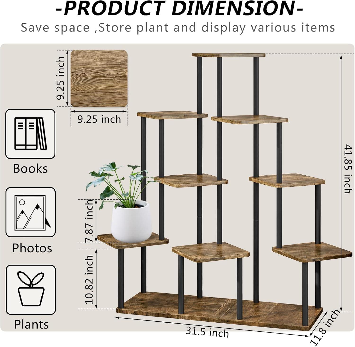 9-Tier Black and Rustic Brown Metal Plant Stand