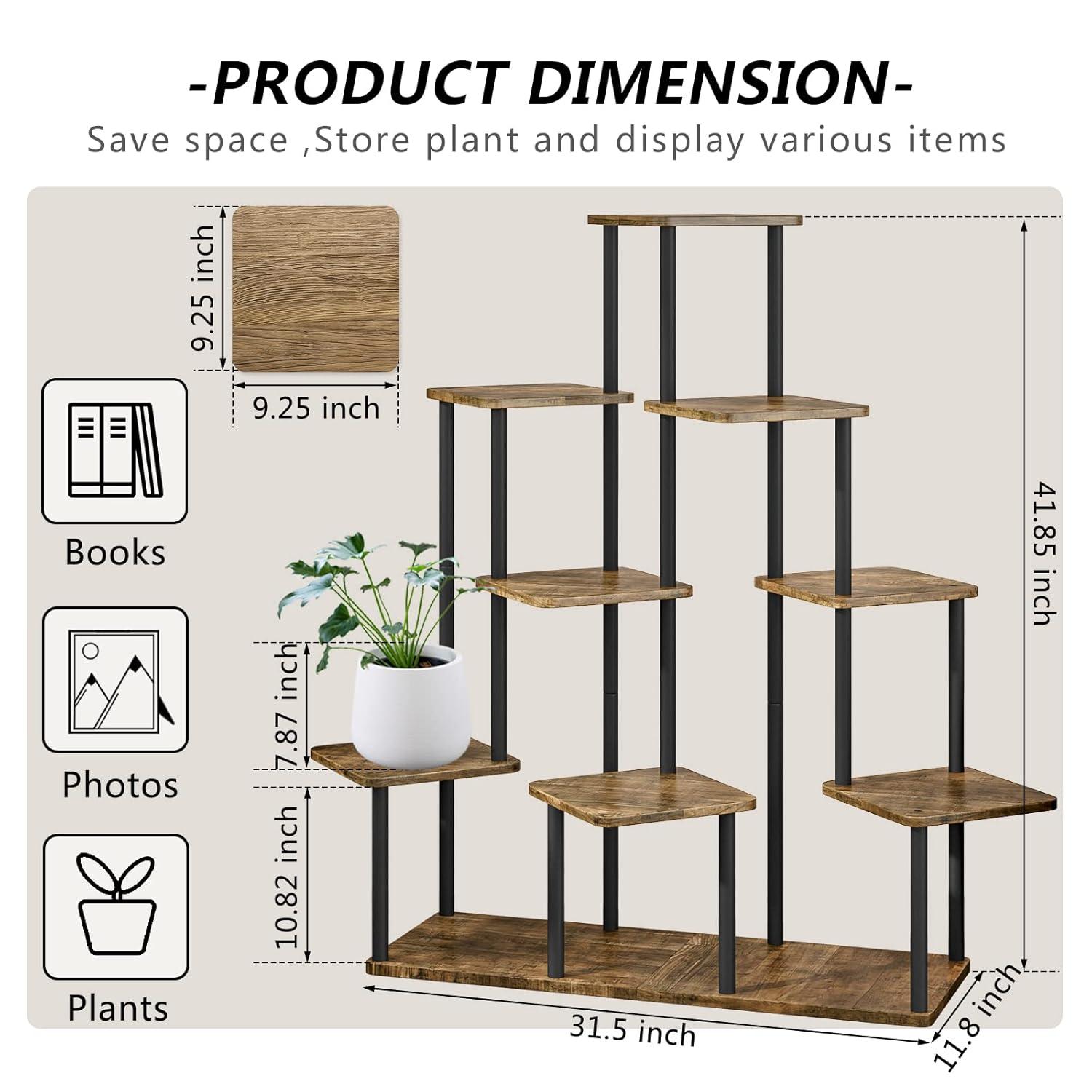 AZERPIAN Plant Stand 9 Tier Indoor Metal Flower Shelf for Multiple Plants Corner Tall Flower Holders for Patio Garden Living Room Balcony Bedroom, Black+Rustic Brown