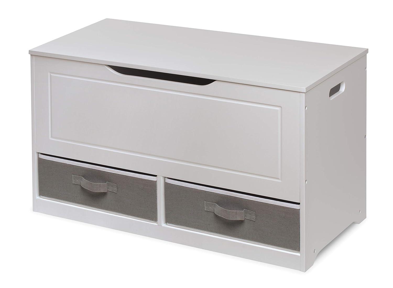 Badger Basket Up and Down Toy and Storage Box and Bench with Two Baskets - White