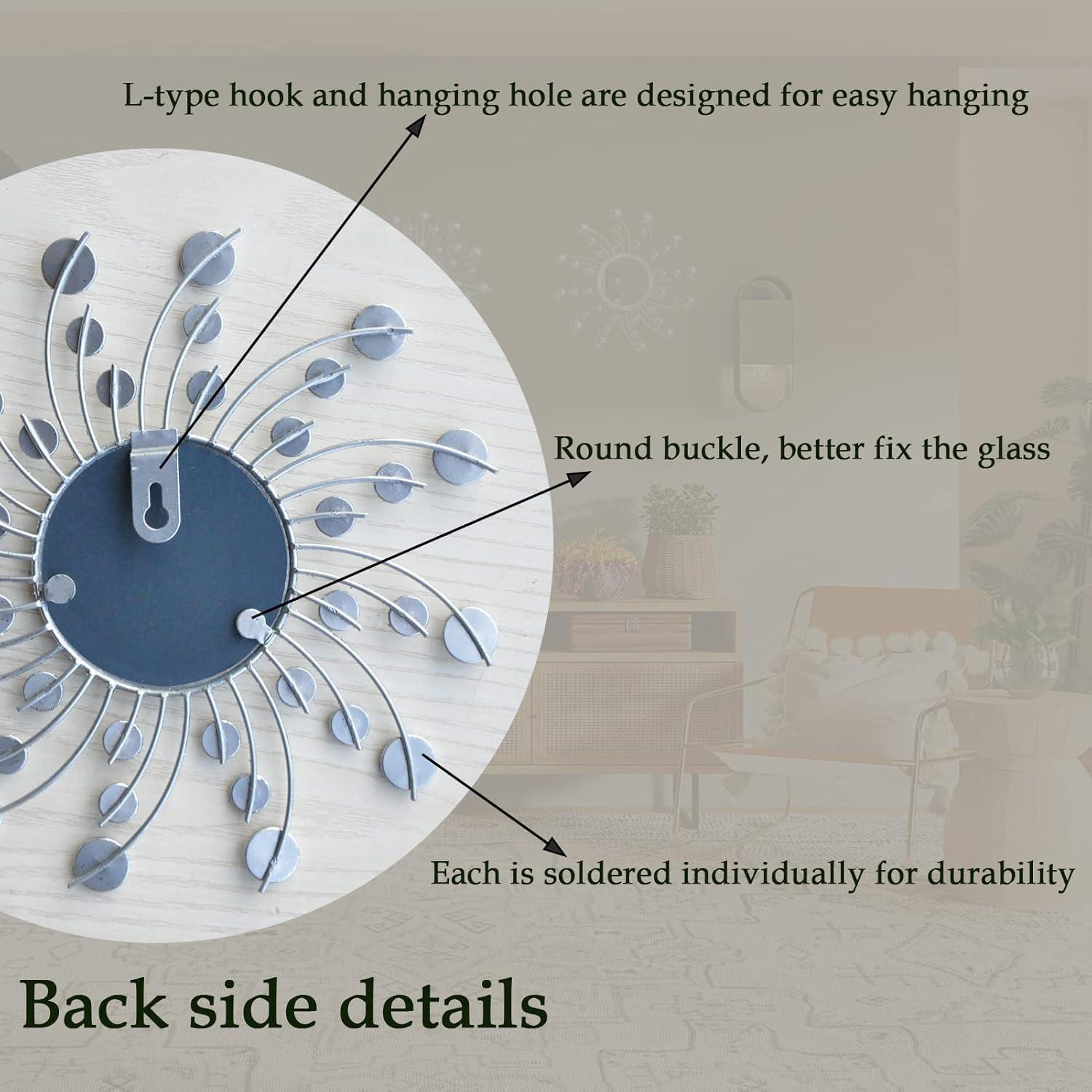 Mirror Wall Decor Metal Sun Mirror Home Decoration Wall Art Decorative Mirror Suitable for Living Room Bedroom Bathroom Entryway