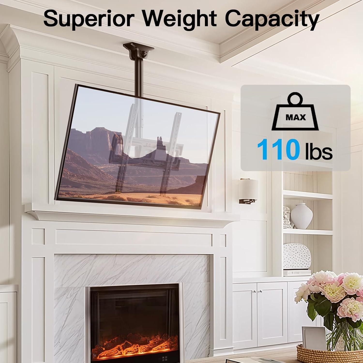 PERLESMITH Ceiling TV Mount for 26-65 inch Flat Screen Displays, Hanging Adjustable Ceiling TV Bracket Fits Most LCD LED OLED 4K TVs, Pole Ceiling Mount Holds up to 110lbs, Max VESA 400x400mm, PSCM2