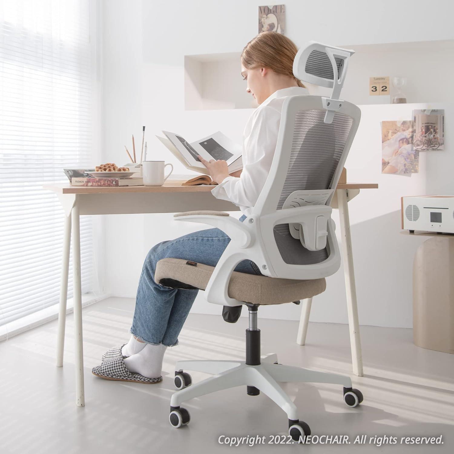 Neo Chair Ergonomic High Back Office Chair with Flip-Up Arms, Beige (Set of 1)