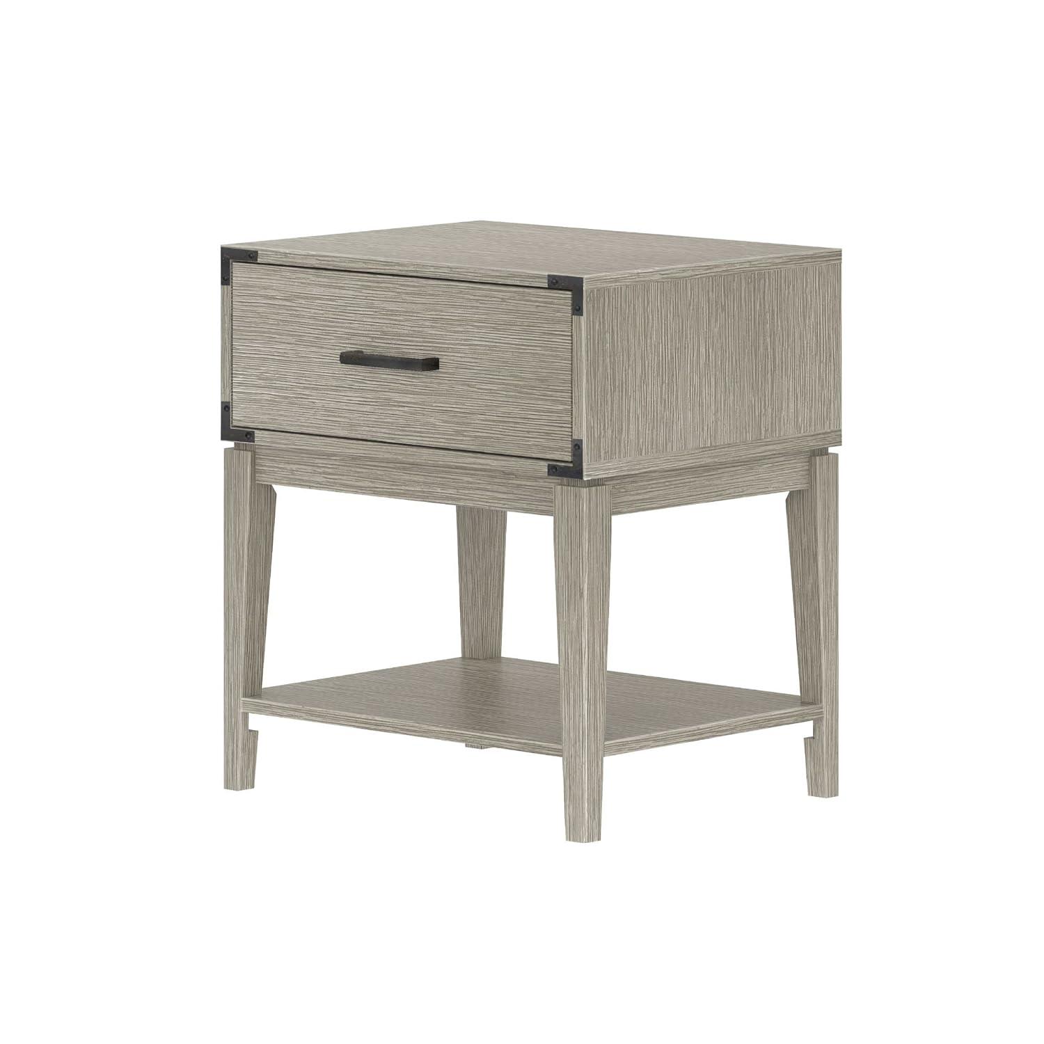 Plank+Beam Solid Wood Nightstand with 1 Drawer, Contemporary Side Table for Bedroom, Seashell Wirebrush