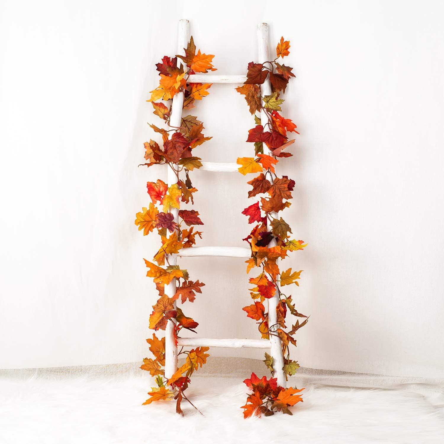 Morttic 2 Pack 5.9 feet Fall Maple Garland Artificial Fall Foliage Garland Colorful Autumn Decor for Home Garden Thanksgiving Wedding Party