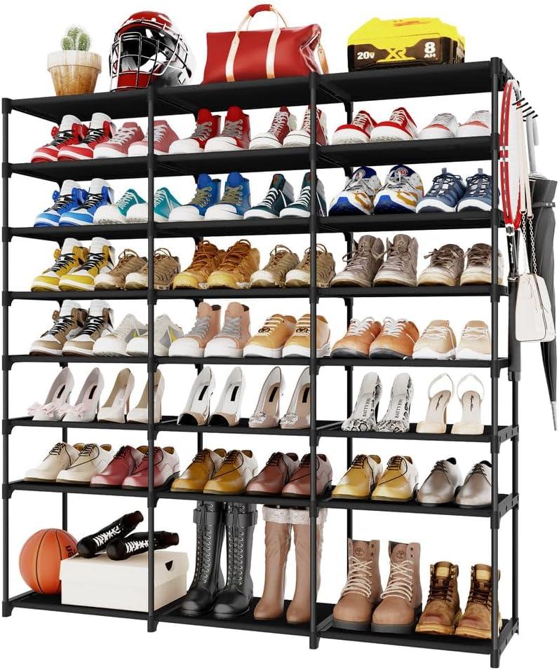 Black 8-Tier Stackable Metal and Fabric Shoe Rack