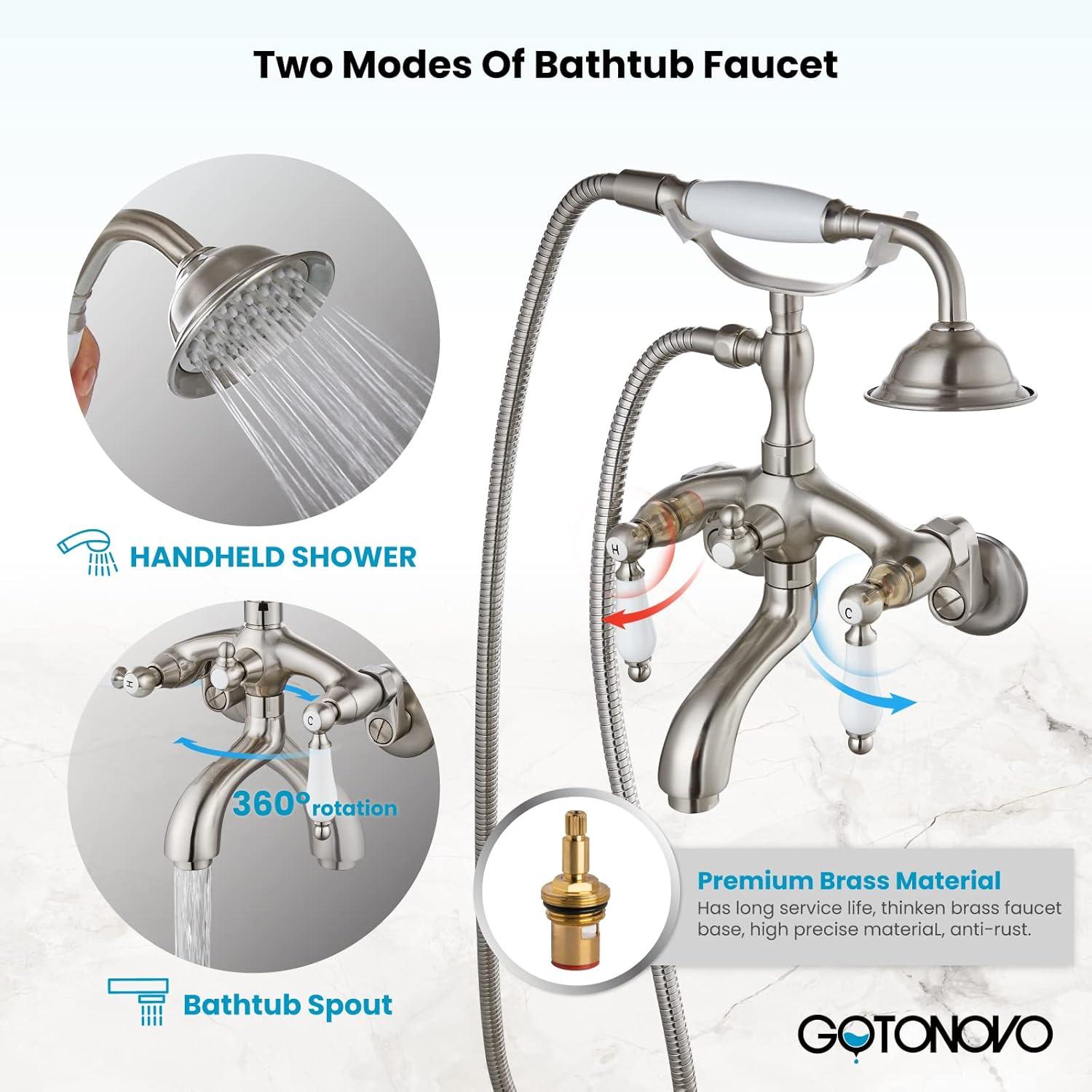 2 Handle Wall Mounted Clawfoot Tub Faucet