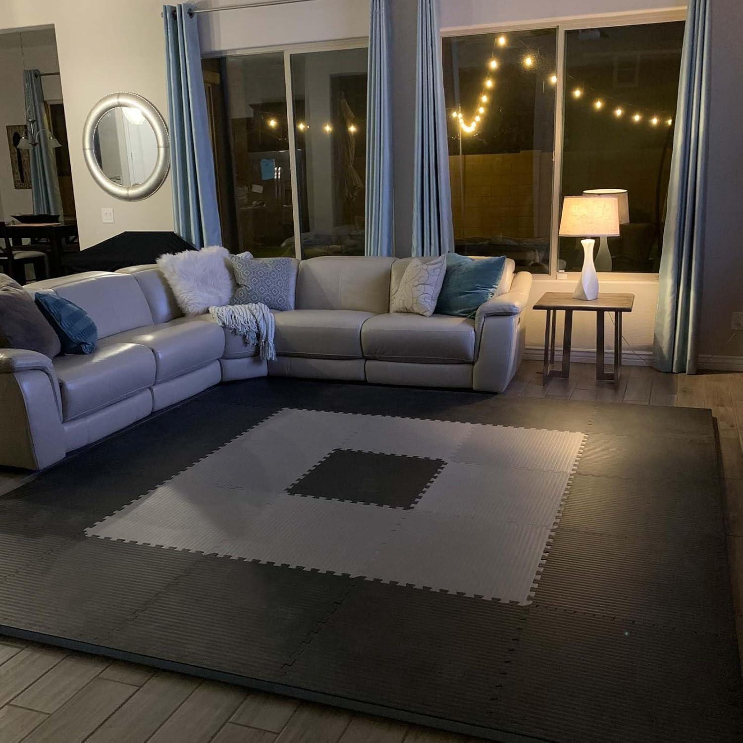 Greatmats Home BJJ MMA Puzzle Mats for Judo, Jiu Jitsu, Black/Gray Tatami finish 10 Pack, 2x2 ft x 1.5 inch