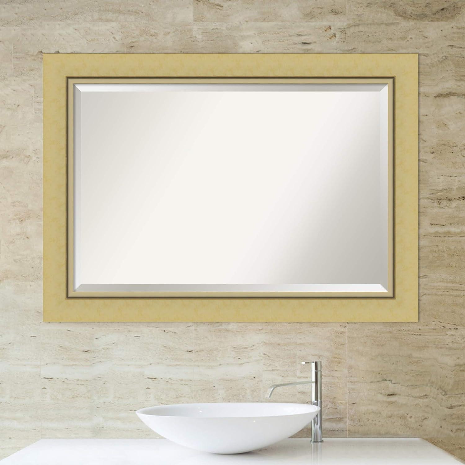 Amanti Art Landon 42.25-in x 30.25-in Framed Rectangle Bathroom Vanity Mirror ( Glossy Gold )
