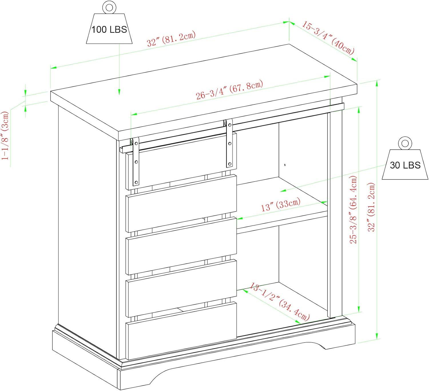 32" Rustic Wood Farmhouse TV Stand - Solid White and Gray Wash