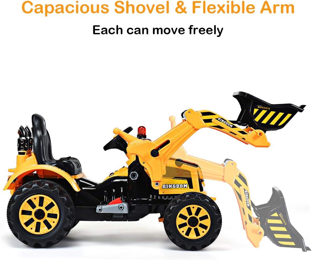 Ride On Excavator, 12V 2 Speeds Battery Operated Construction Vehicles Front Loader Ith Horn Safety Belt, for Birthday Xmas Gifts