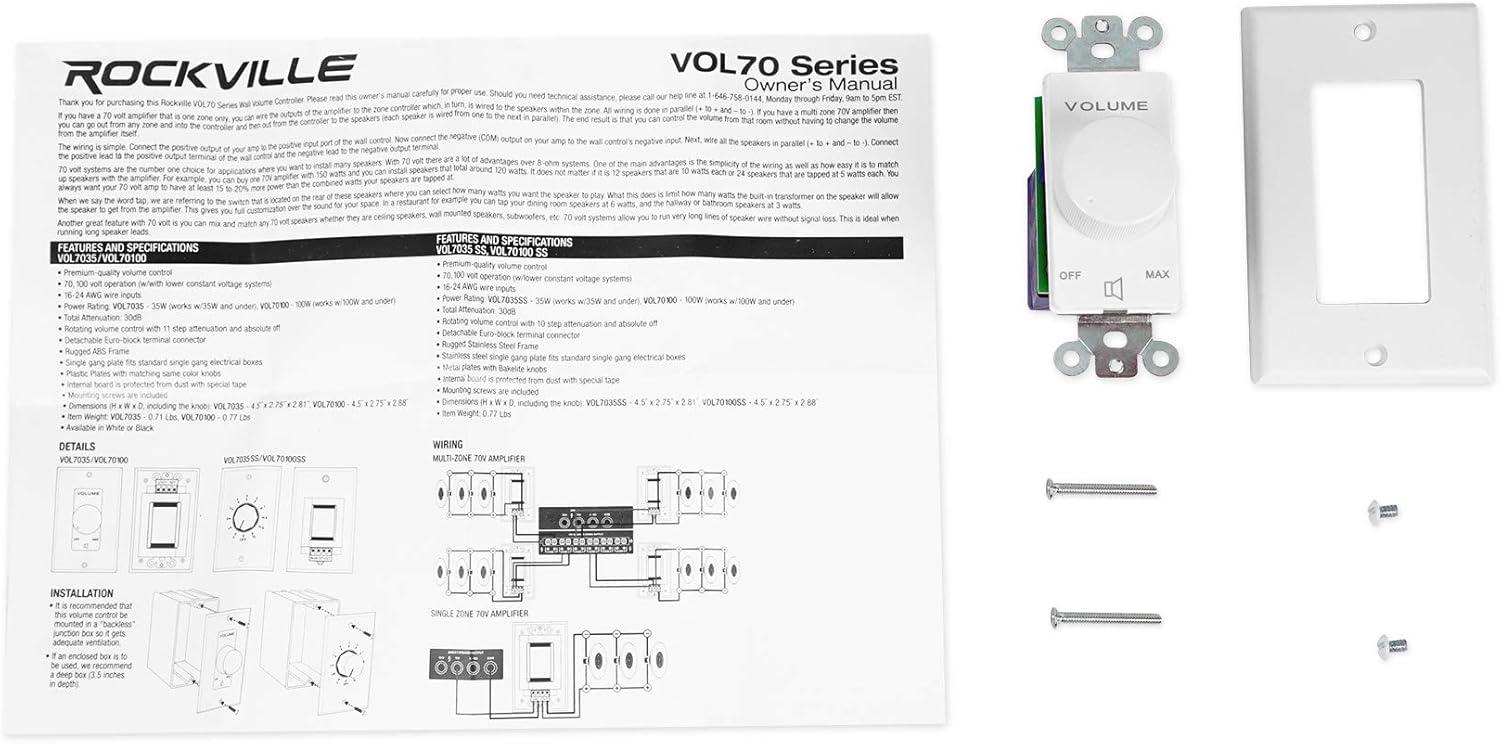 White 35W 70V Wall Volume Control Zone Controller