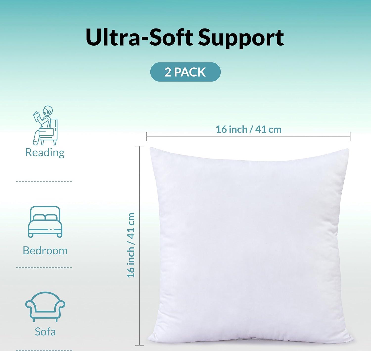 16 x 16 White Polyester Square Pillow Inserts Set of 2