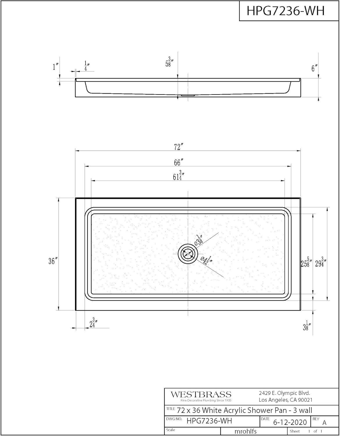 72'' W 36'' D Rectangular Single Shower Base