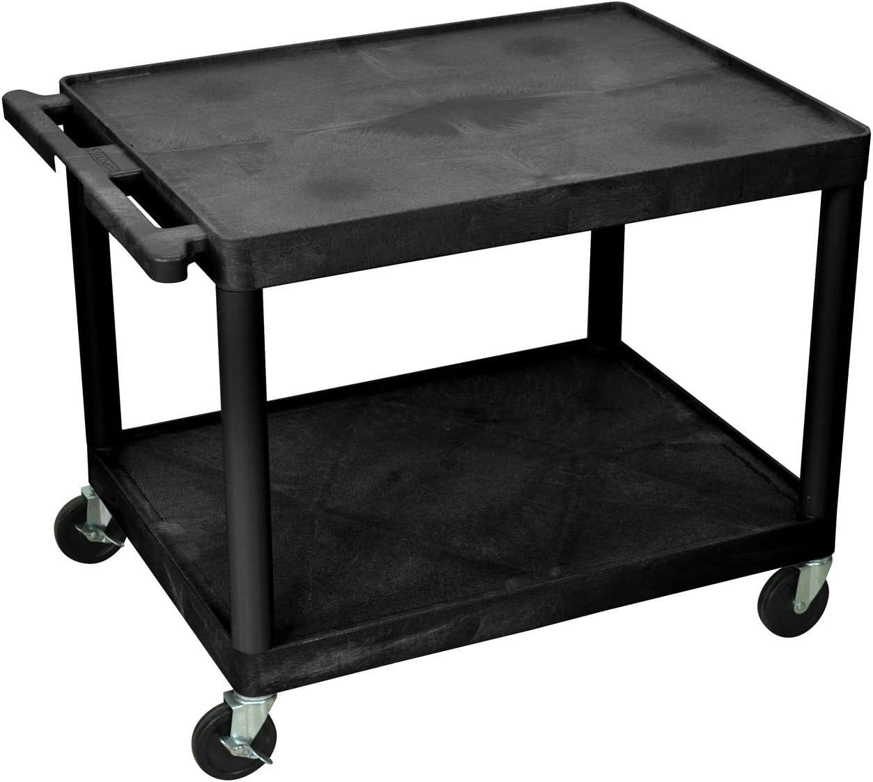 Luxor Mobile Multipurpose AV Presentation Cart 2 Plastic Open Shelves With Casters Black