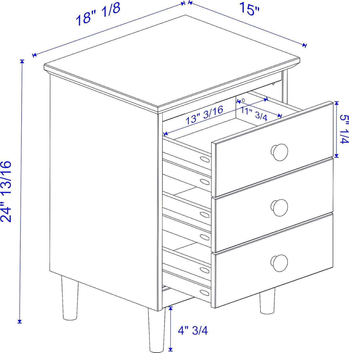 Modern White Painted 3-Drawer Solid Pine Nightstand